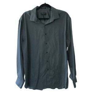 Kenneth Cole Men's Gray Long Sleeve Button Front Slim Fit Shirt Size 17.5